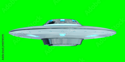 Vintage UFO isolated on green background 3D rendering