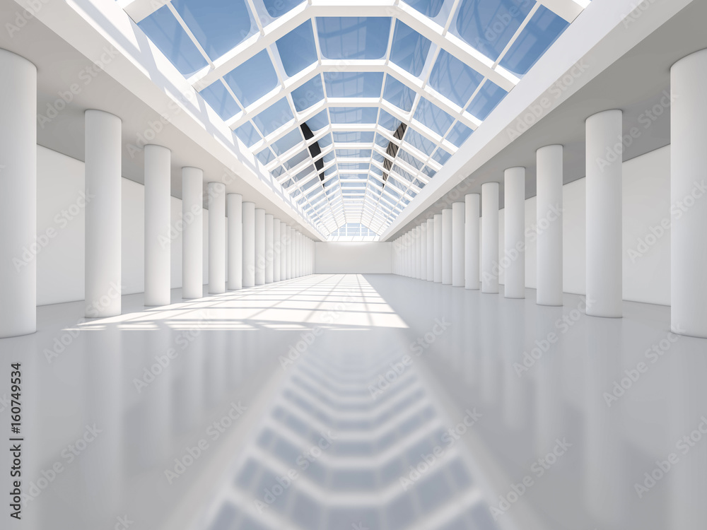 Fototapeta premium Abstract modern architecture background, empty white open space interior. 3D rendering