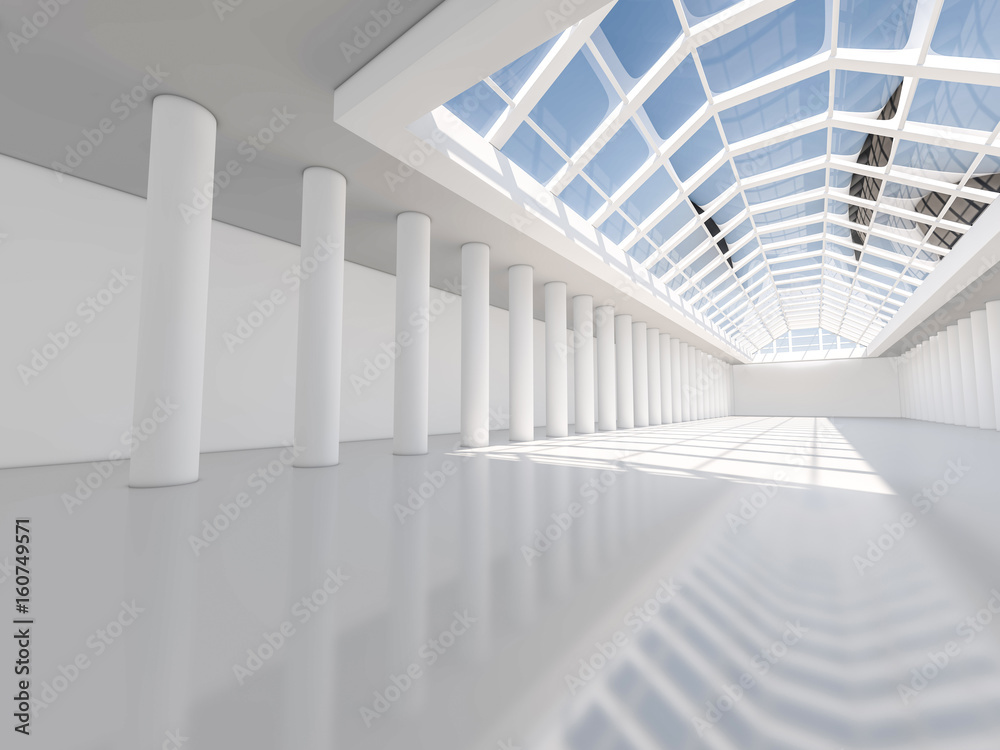 Obraz premium Abstract modern architecture background, empty white open space interior. 3D rendering