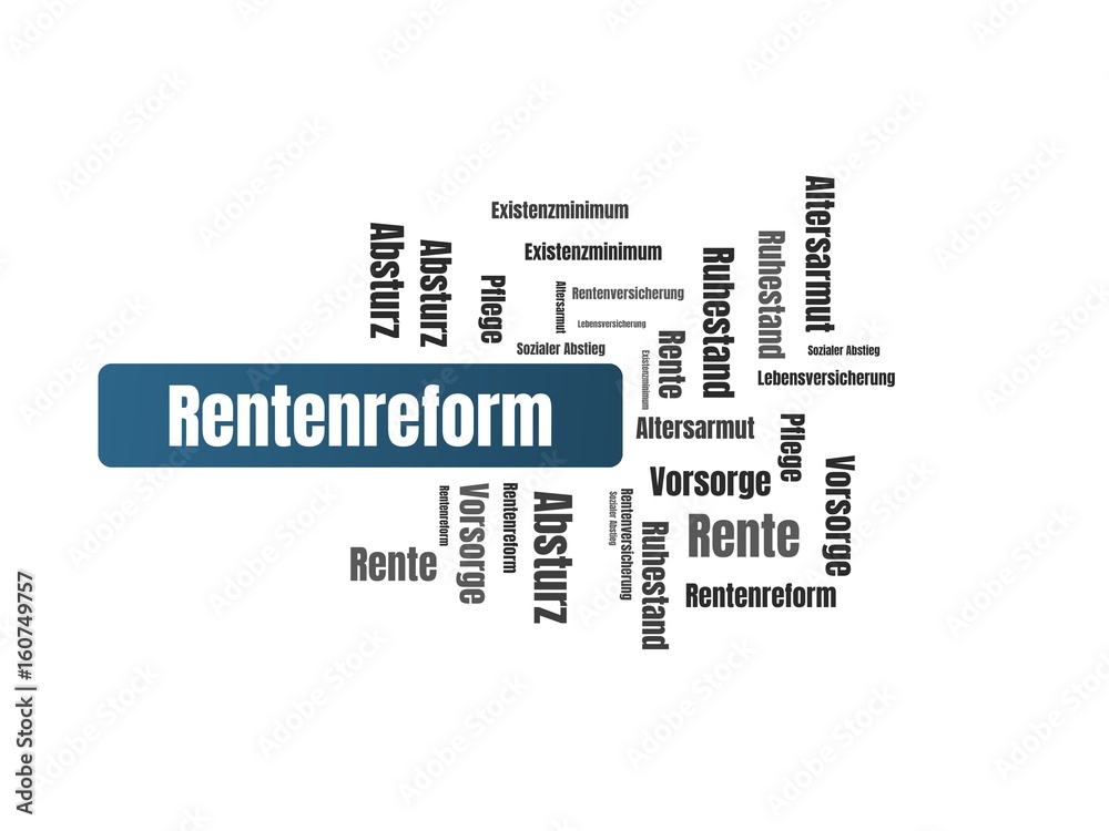 Rentenreform - Bilder mit Wörtern aus dem Bereich Altersarmut, Wortwolke, Würfel, Buchstabe, Bild, Illustration