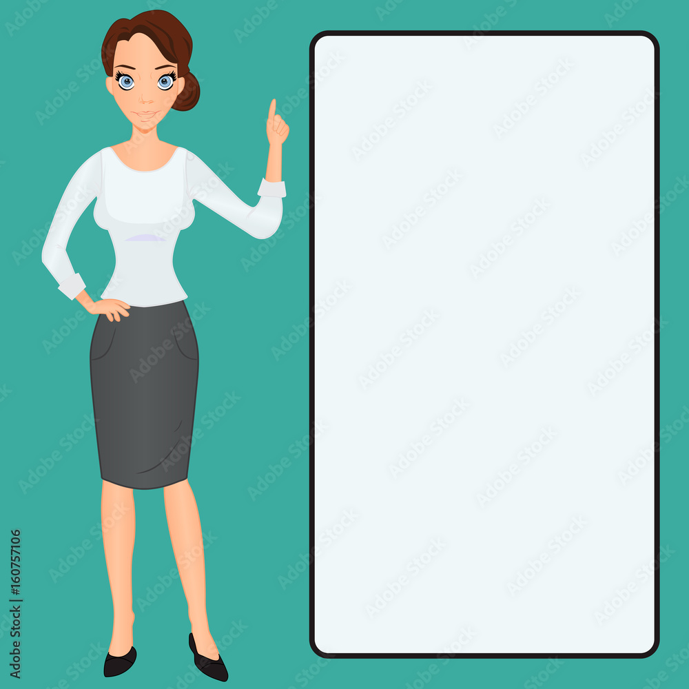 Cartoon Woman clip-art presenting finger raised up Cartoon Woman clip-art presenting finger raised up