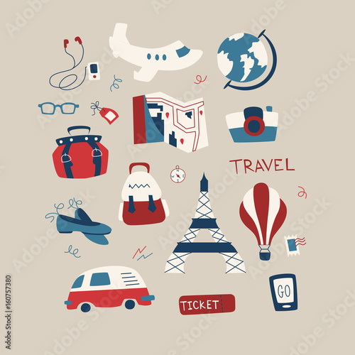 Collection of Hand Drawn Travel Elements.