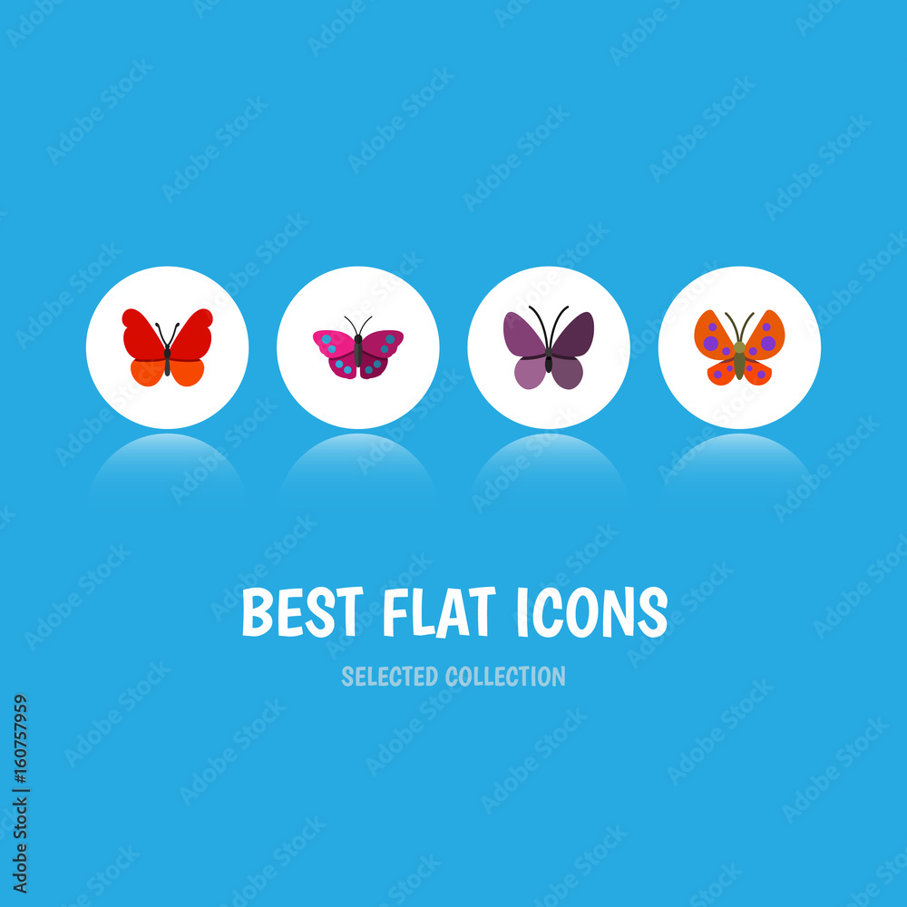 Flat Icon Moth Set Of Archippus, Monarch, Violet Wing And Other Vector ...