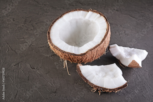 Healthy food. Fresh coconut with pieces