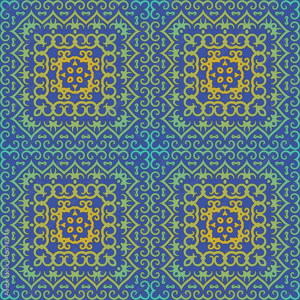 seamless vector pattern with square tile with oriental motifs