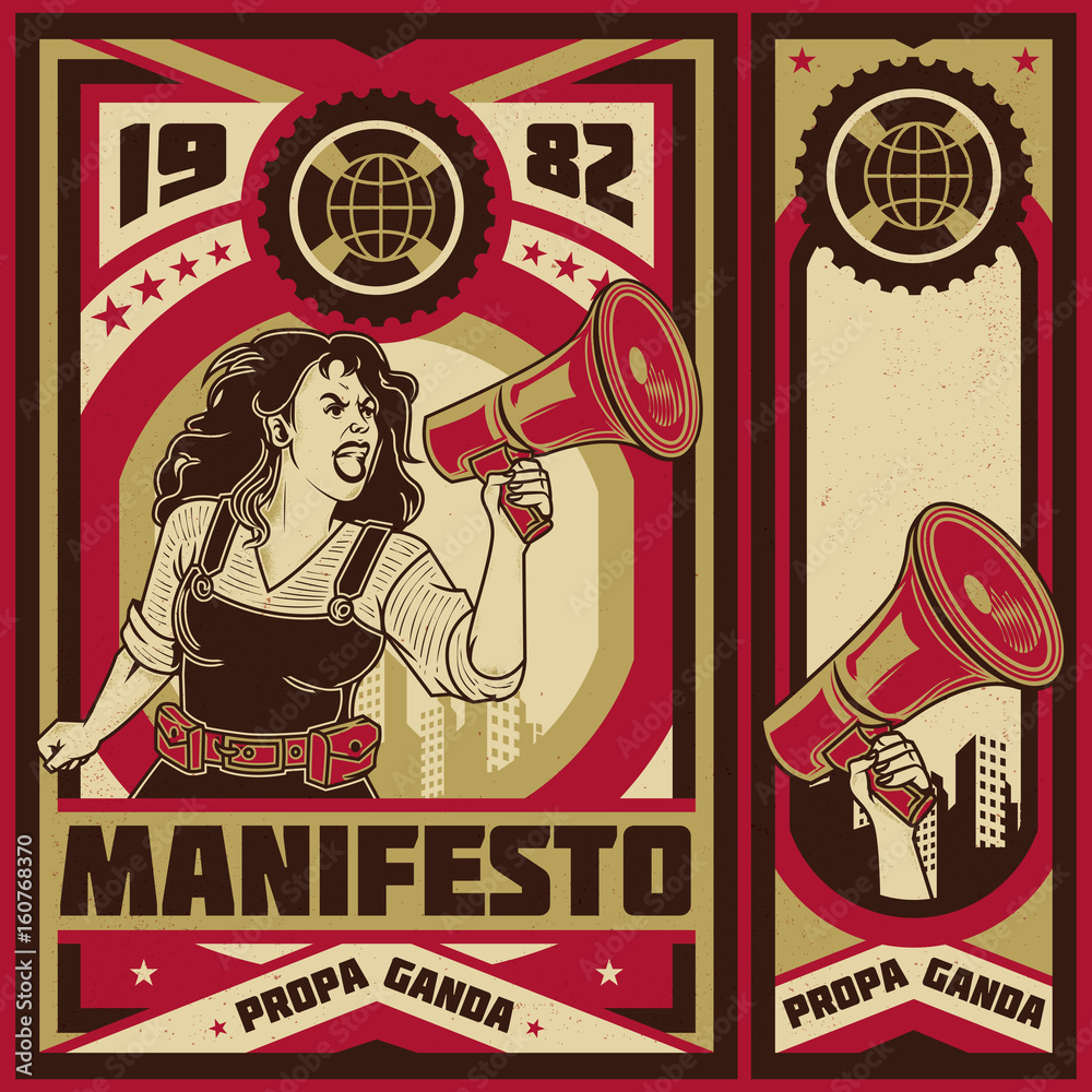 Vintage propaganda poster and elements. Isolated artwork object