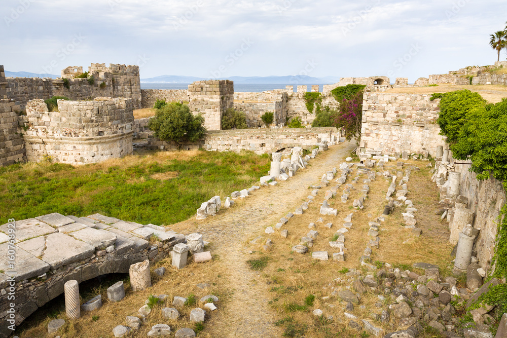 Fortress of Neratzia Castle ruins in Kos island, Greece.