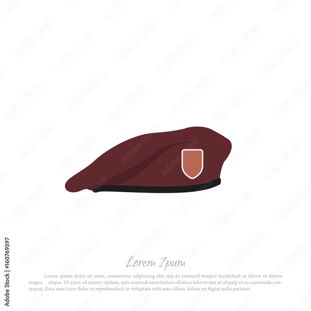 Beret of soldier on a white background. Military hat in a flat style. Vector illustration Beret of soldier on a white background. Military hat in a flat style. Vector illustration