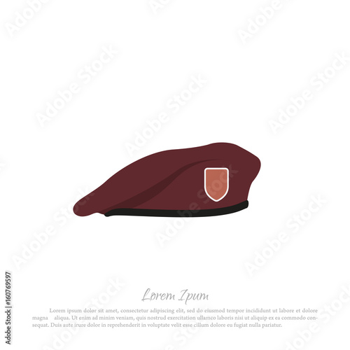 Beret of soldier on a white background. Military hat in a flat style. Vector illustration