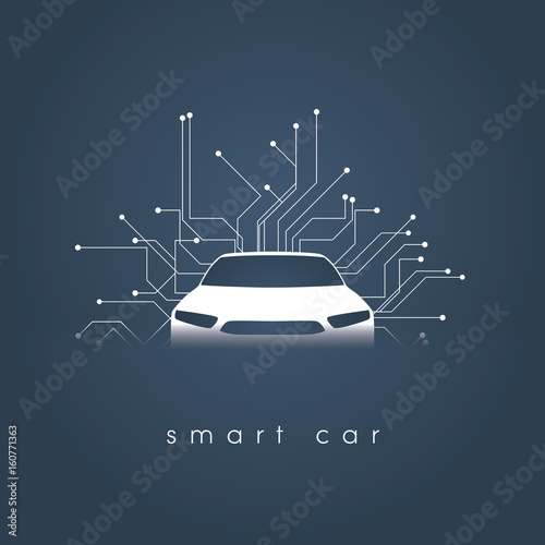 Smart or intelligent car vector concept. Futuristic automotive technology with autonomous driving, driverless cars.