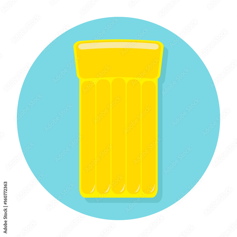 Yellow air pool floating water mattress. Round circle icon. White background. Isolated. Flat design. Yellow air pool floating water mattress. Round circle icon. White background. Isolated. Flat design.