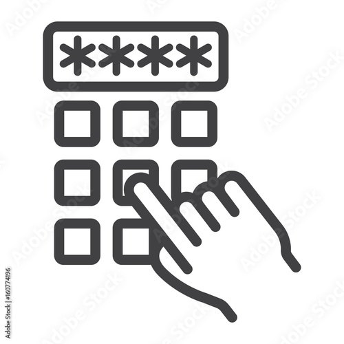 Hand finger entering pin code line icon, unlock and password, vector graphics, a linear pattern on a white background, eps 10.