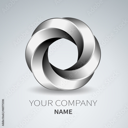 Abstract silver metallic shape logo design twist