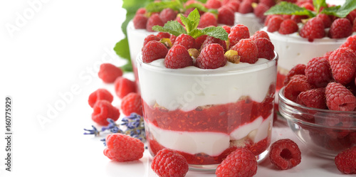 Raspberry cheesecake in a glass