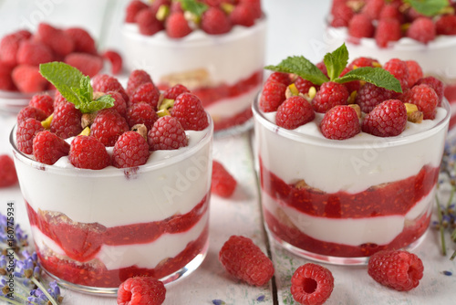 Raspberry cheesecake in a glass