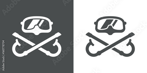 Icono plano gafas buzo y snorkels cruzados gris y blanco