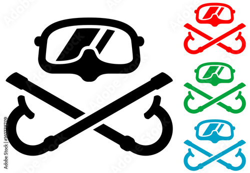 Icono plano gafas buzo y snorkels cruzados varios colores
