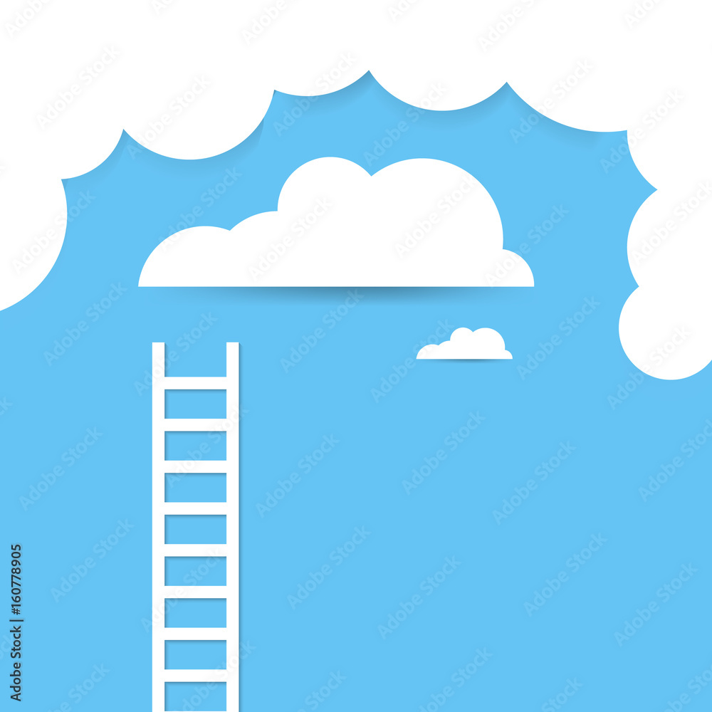 Ladder concept in the sky. Illustration of paper art style Ladder concept in the sky. Illustration of paper art style