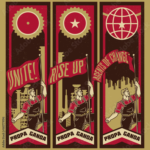 Vintage propaganda poster and elements. Isolated artwork object. Suitable for and any print media need.