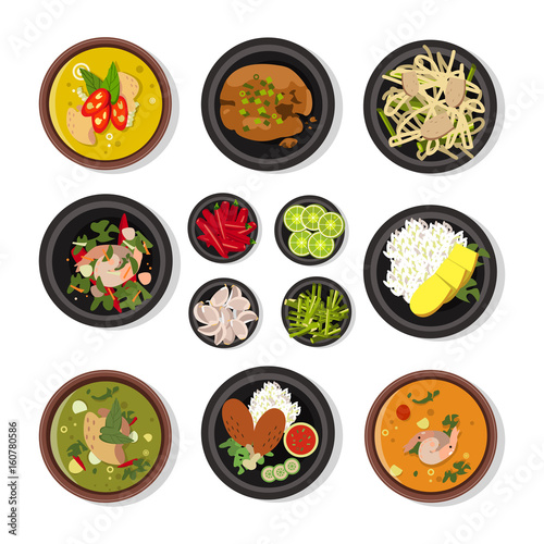 Vector illustrations of thai food. Vector icons pack isolate on white