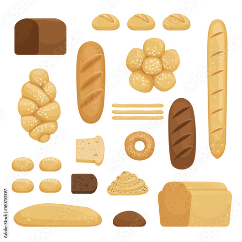 Bakery products. Vector illustration of different breads in cartoon style