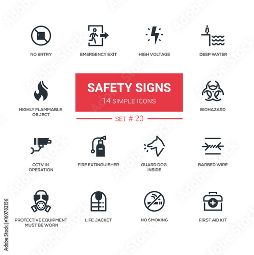 Safety Signs - modern simple icons, pictograms set