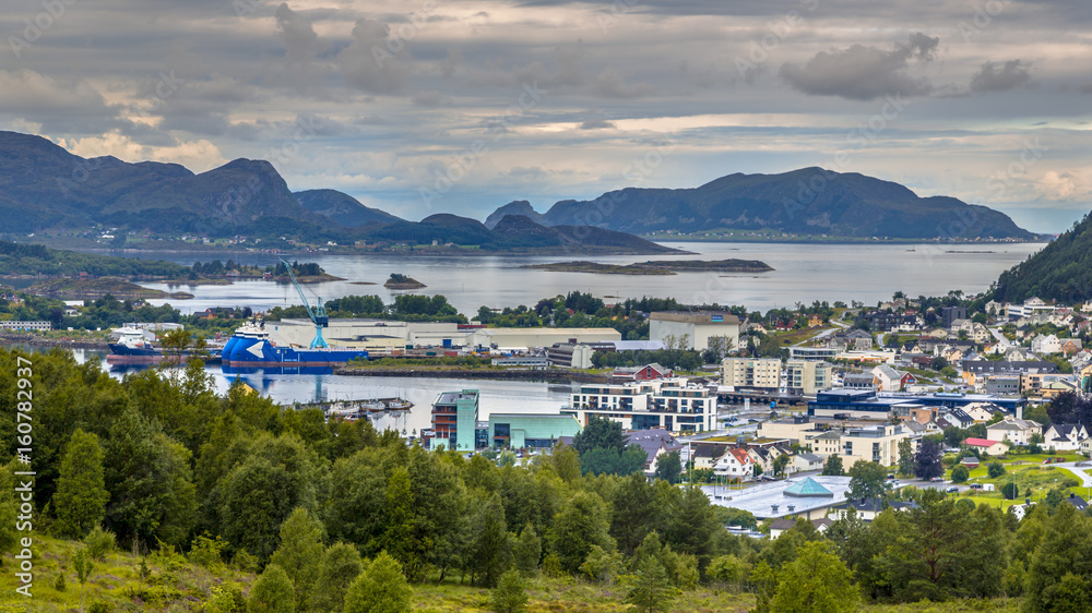 Aerial view over Ulsteinvik town