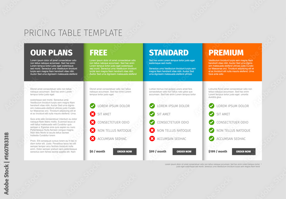 Pricing table template