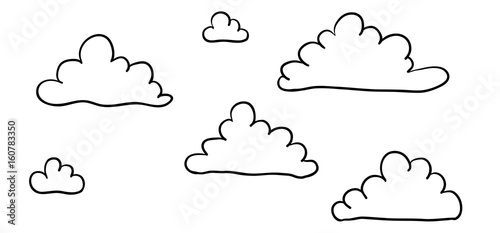 Cute cartoon contour clouds isolated on white background