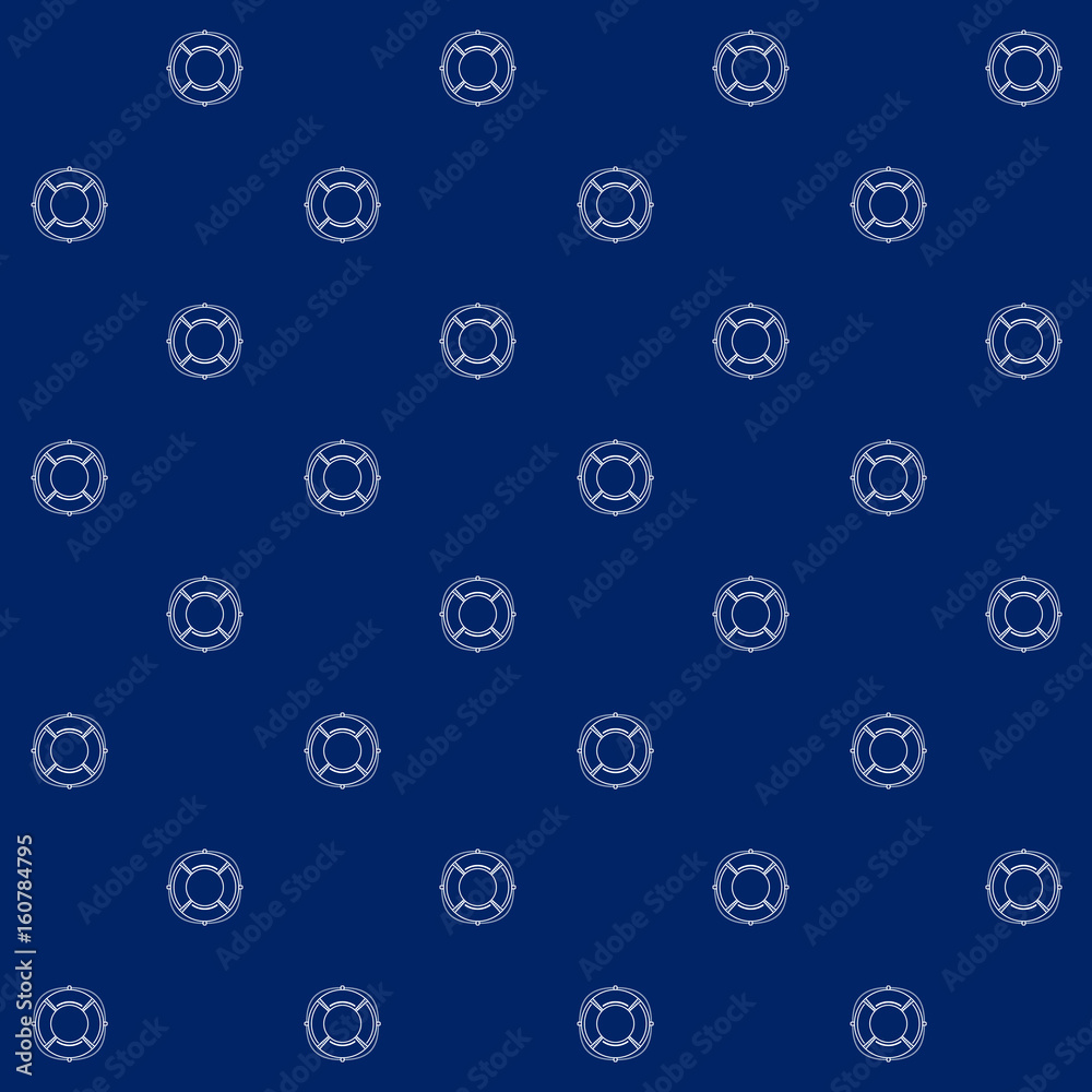 White Lifebuoy on Blue Background, Seamless Sea Travel Pattern, Line Style Design, Vector Illustration White Lifebuoy on Blue Background, Seamless Sea Travel Pattern, Line Style Design, Vector Illustration