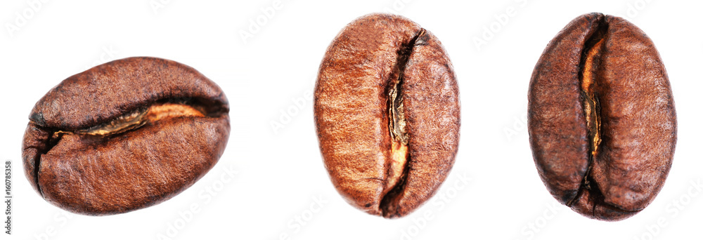 Coffee beans set Isolated on white background, closeup, extreme macro . Coffee beans set Isolated on white background, closeup, extreme macro .
