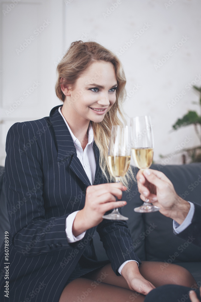 Boss congratulates to new young employee Boss congratulates to new young employee
