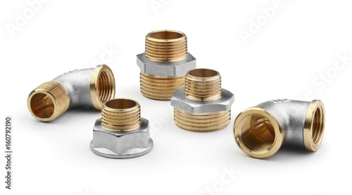 Brass fittings for pipes isolated on white