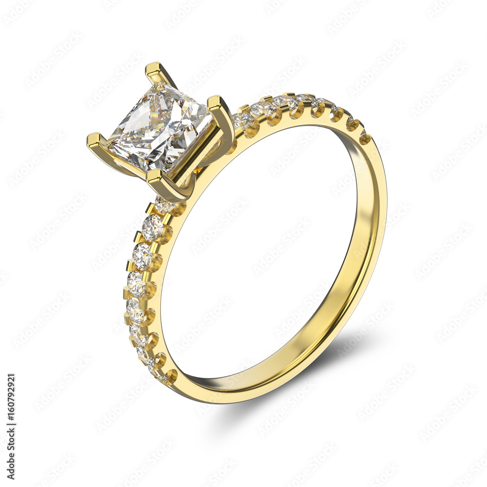 3D illustration yellow gold ring with diamond 3D illustration yellow gold ring with diamond