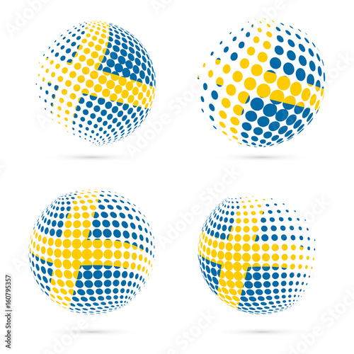 Sweden halftone flag set patriotic vector design. 3D halftone sphere in Sweden national flag colors isolated on white background. © Begin Again
