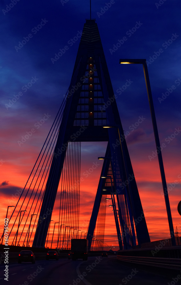 Highway bridge with dawn light