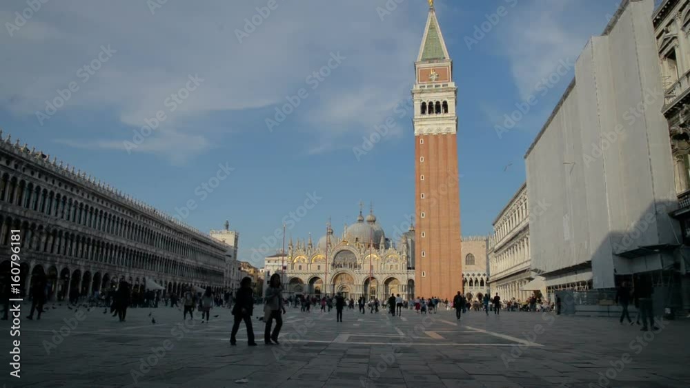 Campanile di Venezia With The Winged Lion In The Background, Located At Piazza San Marco, Italy.