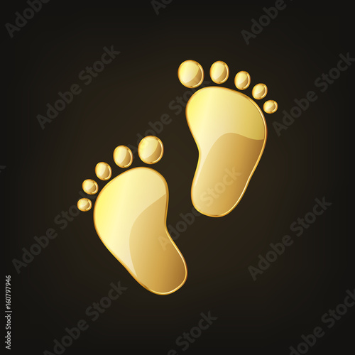 Golden baby footprints. Vector illustration.