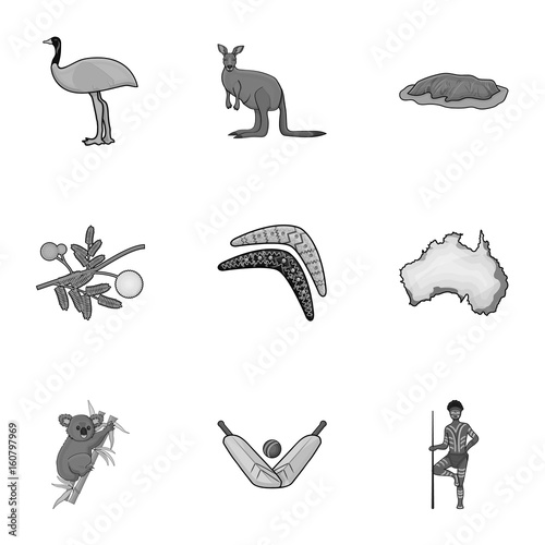 National symbols of australia. Web icon on Australia theme. Australia icon in set collection on monochrome style vector symbol stock illustration. photo