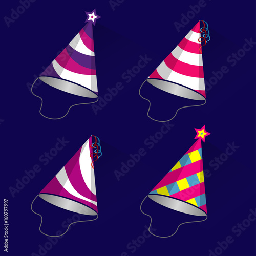 Party Hat Set Isolated with Decorations on White Background. Accessory Holiday. Vector illustration © slobodyan_78