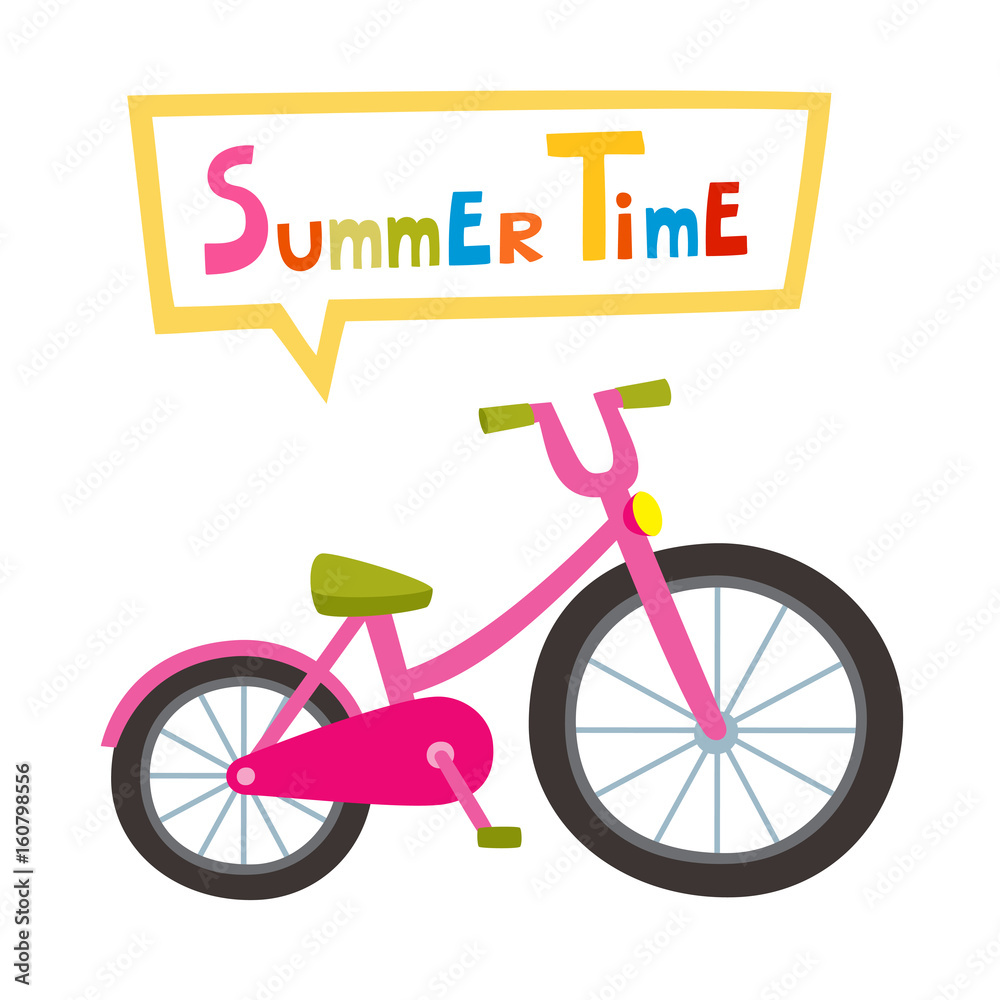 Fototapeta premium Vector riding pink bike isolated on white background. Cartoon bi