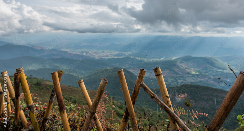 Wooden Fence And Natural Mountain View Wooden Fence And Natural Mountain View