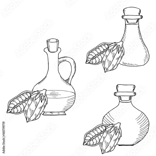 Sesame oil bottle, nuts, set