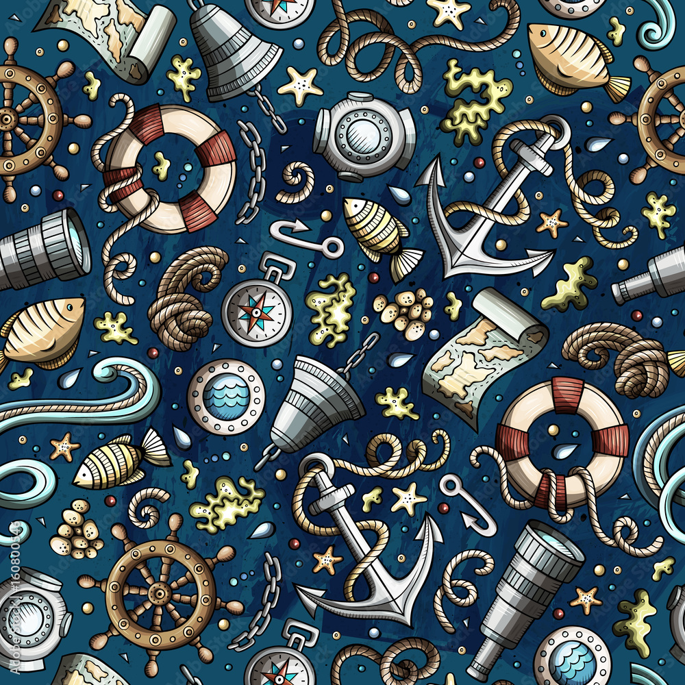 Cartoon nautical seamless pattern