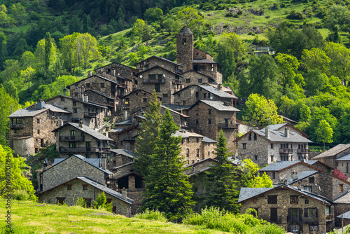 SDry stone village on step hill in Andorra photo