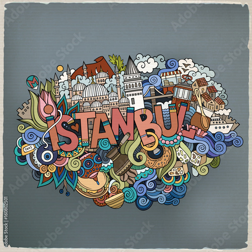 Istanbul city hand lettering and doodles elements
