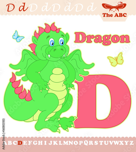 Letter D with cute dragon for ABC book