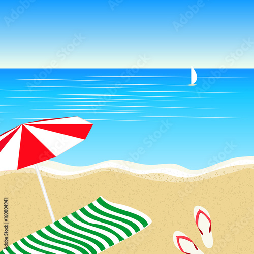 Beach summer banner with schists and towel.