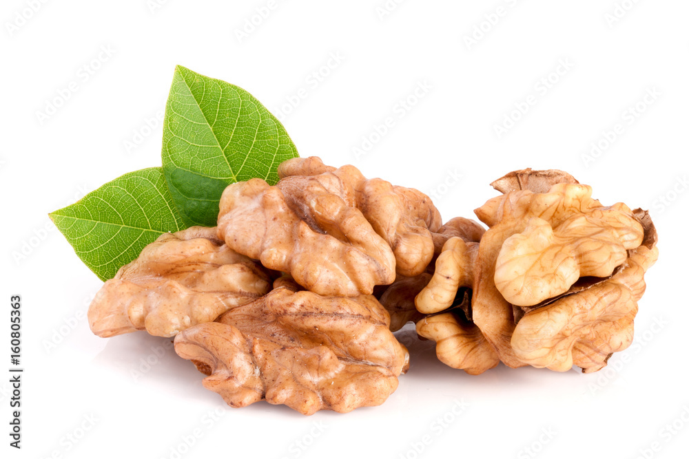 Walnuts with leaf isolated on white background Walnuts with leaf isolated on white background