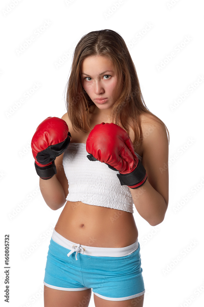Girl in fighting gloves Girl in fighting gloves